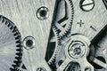 Vintage old mechanism with gears and springs, clock mechanism close-up macro, black and white Royalty Free Stock Photo