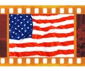 Vintage old 35mm frame photo film with USA flag Royalty Free Stock Photo