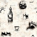 Vintage old newspaper paper London grunge collage background