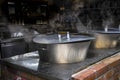 Steaming Lobsters in an Outdoor Kitchen Royalty Free Stock Photo