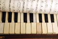 Vintage Old Piano And Sheet Of Music Notes