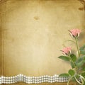 Vintage old postcard with roses and pearls Royalty Free Stock Photo