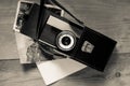 Vintage Old Retro Camera In Black Leather Bag With Royalty Free Stock Photo