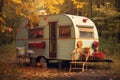 Vintage Old retro caravan. Generate Ai