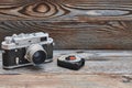 Vintage old retro 35mm rangefinder camera and light meter Royalty Free Stock Photo