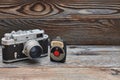 Vintage old retro 35mm rangefinder camera and light meter Royalty Free Stock Photo