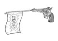 Vintage / Old Revolver Gun with Bang Flag Vector Illustration Royalty Free Stock Photo