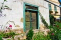 Vintage old rustic lovely door desing on white wall Royalty Free Stock Photo