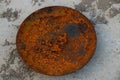 Vintage old rusty frying pan Tava on floor Royalty Free Stock Photo