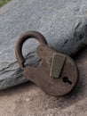 Vintage Old rusty opened lock without key on stone Badoli Near Idar