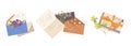 Vintage romantic handwritten letters in craft paper envelops with decorative flower bouquets set