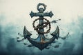 Vintage Old ship anchor on blue marine background. Generate ai Royalty Free Stock Photo