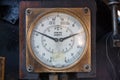 Vintage old steam train locomotive pressure meter