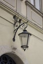 Vintage Old Street Classic Iron Lantern On The House Wall, Close Up