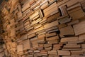 Vintage old texture for background. Shelf of books in the library, toned photo. Books on a wooden shelfs. Many books in the side. Royalty Free Stock Photo