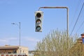 Vintage old traffic light on a rusty post. Close-up Royalty Free Stock Photo