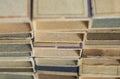 Vintage old used matchboxes stacked Royalty Free Stock Photo
