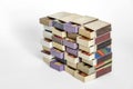 Vintage old used matchboxes stacked Royalty Free Stock Photo