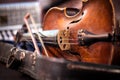 Vintage old used violin and bow