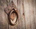 Vintage old wooden gate door handle Royalty Free Stock Photo