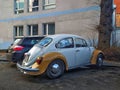 Vintage oldtimer veteran old classic retro car white and yellow VW Beetle parked Royalty Free Stock Photo