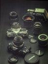 Vintage Olympus OM2n and OM2 spot 35mm Film camera studio shot