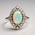 Vintage Opal and Diamond Ring on White Timeless Elegance Collection Royalty Free Stock Photo