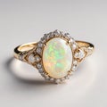 Vintage Opal and Diamond Ring on White Timeless Elegance Collection Royalty Free Stock Photo