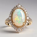 Vintage Opal and Diamond Ring on White Timeless Elegance Collection Royalty Free Stock Photo