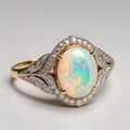 Vintage Opal and Diamond Ring on White Timeless Elegance Collection Royalty Free Stock Photo