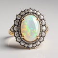 Vintage Opal and Diamond Ring on White Timeless Elegance Collection Royalty Free Stock Photo