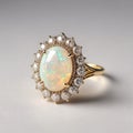 Vintage Opal and Diamond Ring on White Timeless Elegance Collection Royalty Free Stock Photo