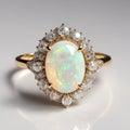 Vintage Opal and Diamond Ring on White Timeless Elegance Collection Royalty Free Stock Photo
