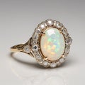 Vintage Opal and Diamond Ring on White Timeless Elegance Collection Royalty Free Stock Photo