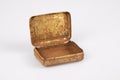 Vintage open little metal rectangular box rusty on white background