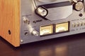 Vintage Open Reel-to-Reel Tape Deck Stereo Recorder VU meters Royalty Free Stock Photo