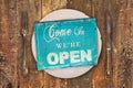 Vintage open sign on a dinner plate Royalty Free Stock Photo