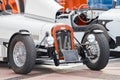 vintage open-top car at the yacht show in Monaco on a sunny day, leather seats, spoked wheels, close-up Royalty Free Stock Photo