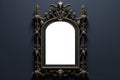 Vintage openwork bronze metal frame on a old wall background. Photo frame mockup