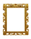 Vintage openwork gold plated wooden frame on white background