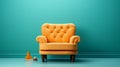 Vintage Orange Chair On Turquoise Background: Photorealistic Rendering With Dreamy Aesthetics