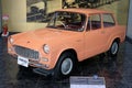 Vintage orange pink Publica car on display in the Toyota Motor Museum in Japan