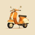 Vintage Orange Scooter On Beige Background - Detailed Character Design