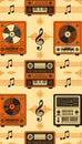 Vintage Orange Tech & Musical Instruments Wallpaper Royalty Free Stock Photo