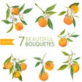 Vintage Oranges, Flowers and Leaves. Orange Bouquetes