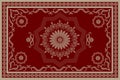 Vintage oriental red rug with beige, pink and burgundy calligraphy patterns