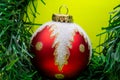 Vintage Ornament Christmas Decoration on bright yellow background. Winter Holidays Royalty Free Stock Photo