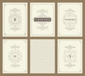 Vintage ornament greeting cards set vector templates. Flourishes ornamental frames and pattern background