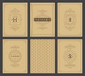 Vintage ornament greeting cards set vector templates. Flourishes ornamental frames and pattern background