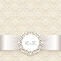 Wedding card with round lace label Royalty Free Stock Photo